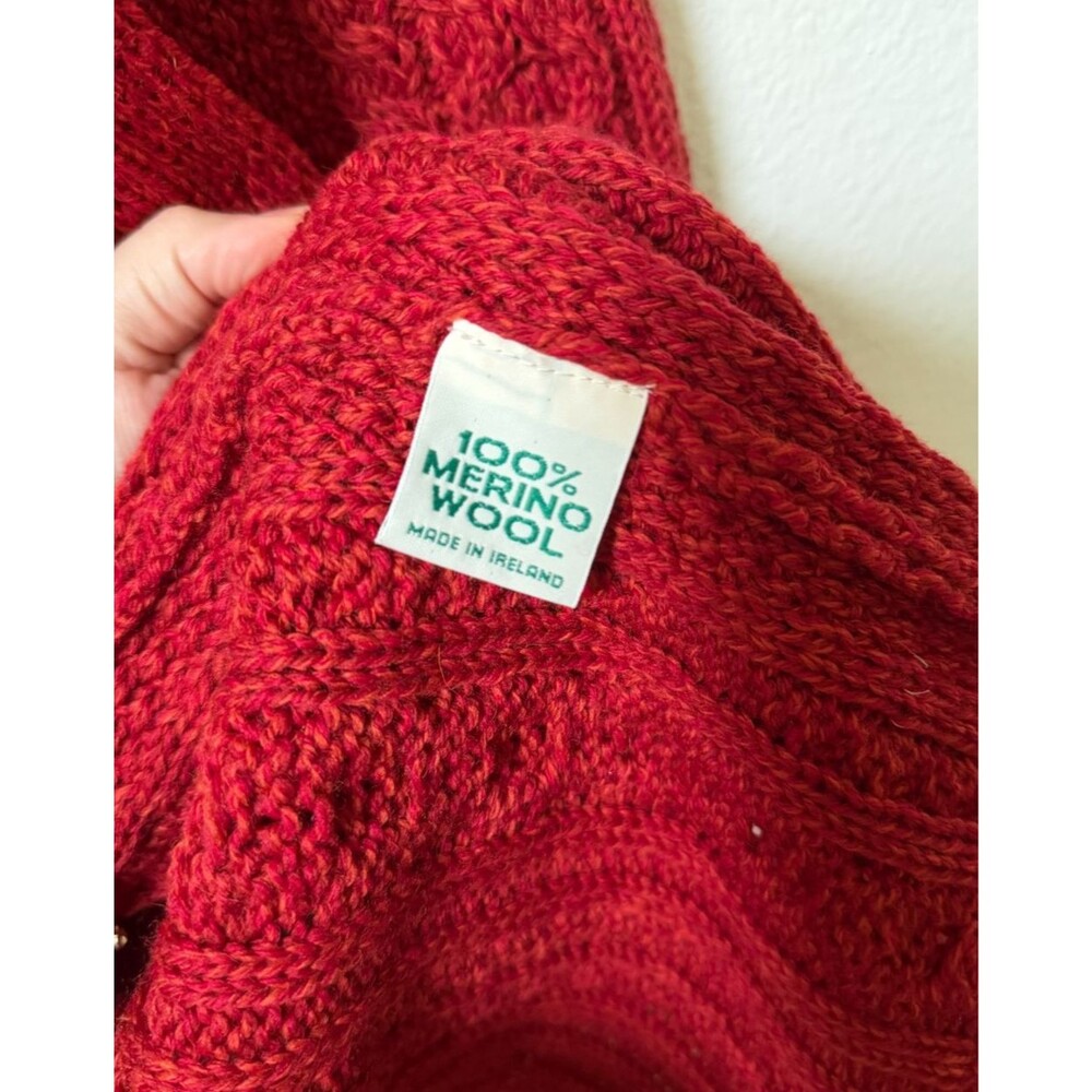 Blarney Ireland 100% Merino Wool Long Cable Knit Sweater L Made in Ireland Red - Picture 6 of 11